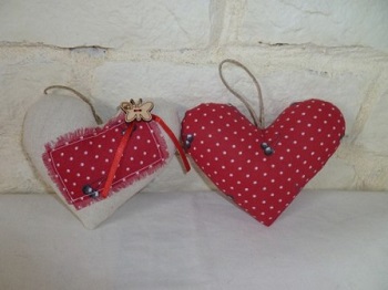 Coeur en tissu rouge x2